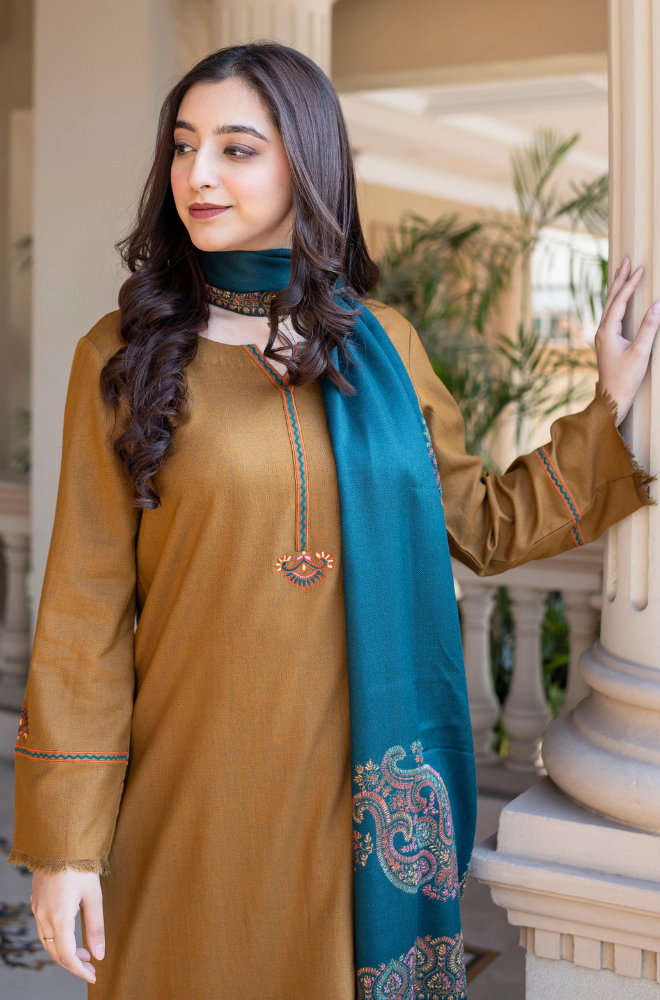 Asling - Winter 3PC Dhanak Embroidered Suit - SS0410