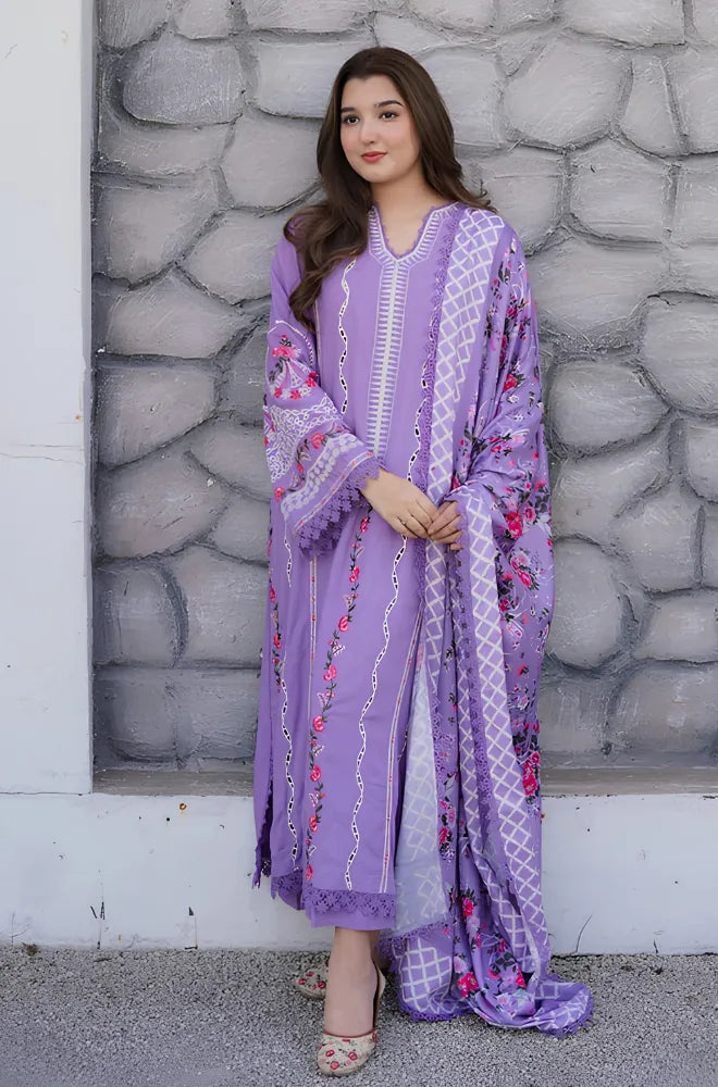 Aneelas - 3PC Dhanak Embroidered Shirt With Monar Printed Dupatta and Trouser - SS01045