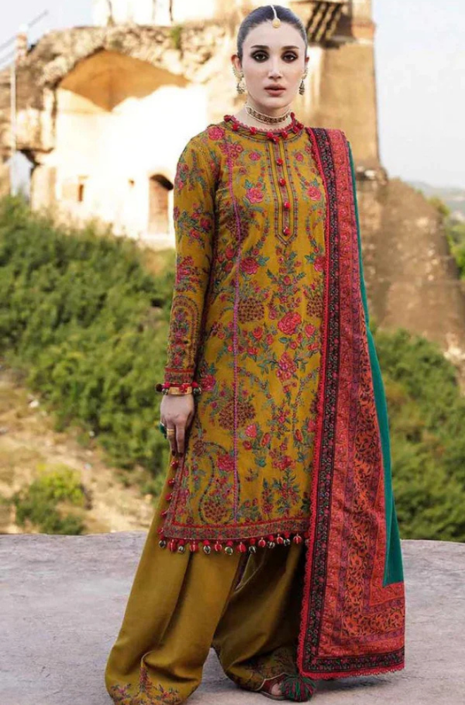 Hussain Rehar- 3 Piece - Dhanak Embroidered Suit- SRZ0106