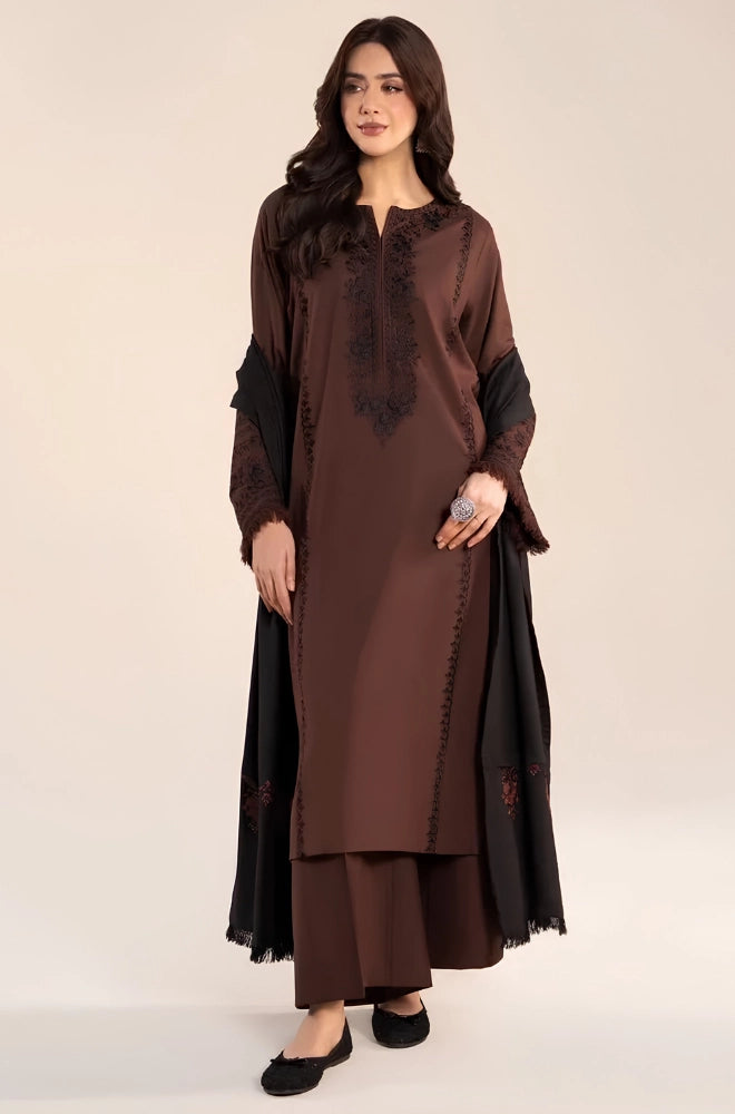 Lazuli - 3PC Dhanak Embroidered Shirt With Wool Embroidered Dupatta and Trouser - SS01048