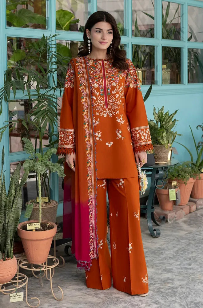 3PC Dhanak Embroidered Shirt With Embroidered Chiffon Dupatta and Trouser - SS01061