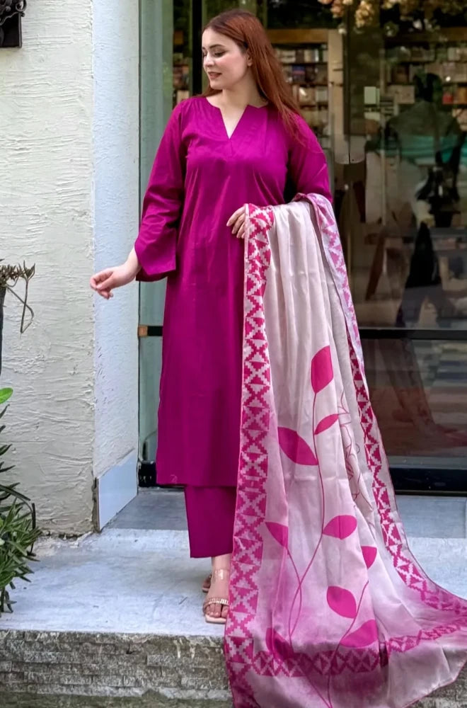 Shahijora - 3PC Lawn Shirt With Slub Net Printed Dupatta and Trouser - SS01144