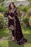Boraque - Velvet 3 Pcs Velvet Embroidered Suit - SB0169