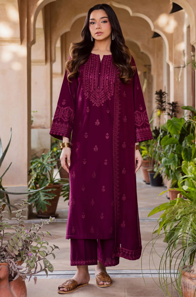 Batik - 3PC Dhanak Embroidered Shirt With Dhanak Embroidered Dupatta and Trouser - SS01000