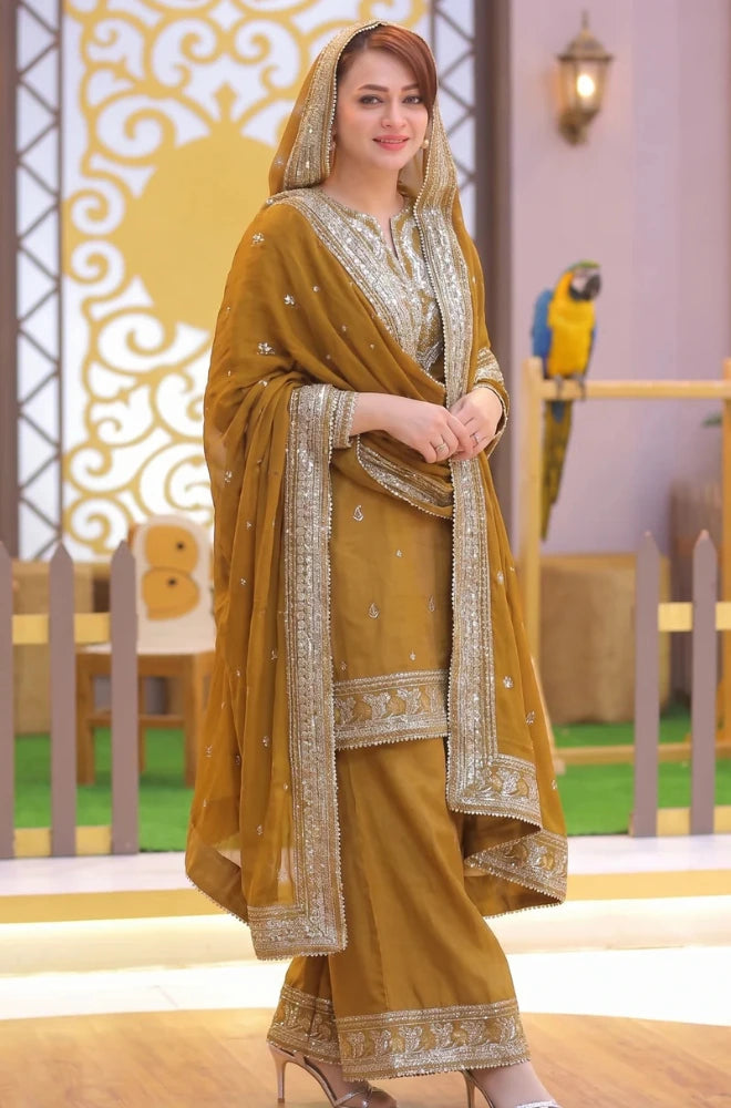 ANEELAS - 3PC Lawn Embroidered Shirt With Chiffon Embroidered Dupatta and Trouser - SS0830