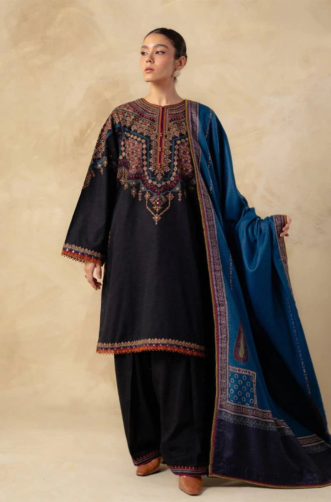 Zara Shahjahan - 3PC Dhanak Embroidered Shirt With Twill Printed Dupatta and Trouser - SS0916