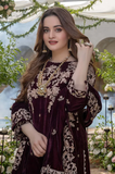 Boraque - Velvet 3 Pcs Velvet Embroidered Suit - SB0169