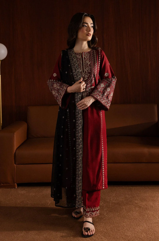 Zara Shahjahan - Winter 3PC Dhanak Embroidered Suit - SS0454