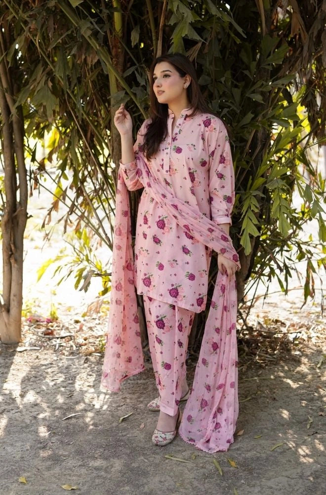 Aneelas - 3PC Lawn Printed Shirt with Lawn Printed Dupatta and Trouser - SS0846