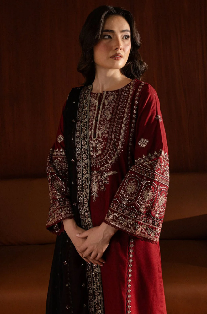 Zara Shahjahan - Winter 3PC Dhanak Embroidered Suit - SS0454