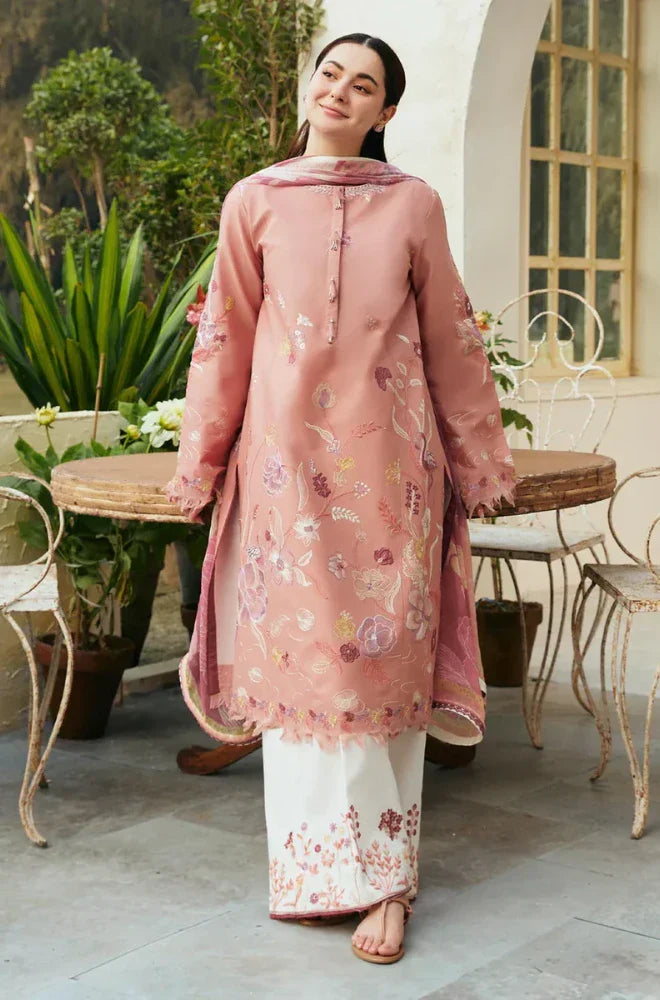 Coco By Zara Shahjahan - 3PC Dhanak Embroidered Shirt With Wool Printed Dupatta and Trouser - SS0859