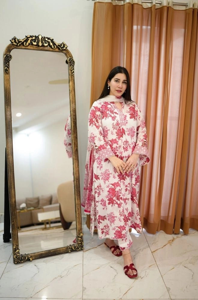 Aneelas - 3PC Lawn Printed Shirt with Lawn Printed Dupatta and Trouser - SS0847