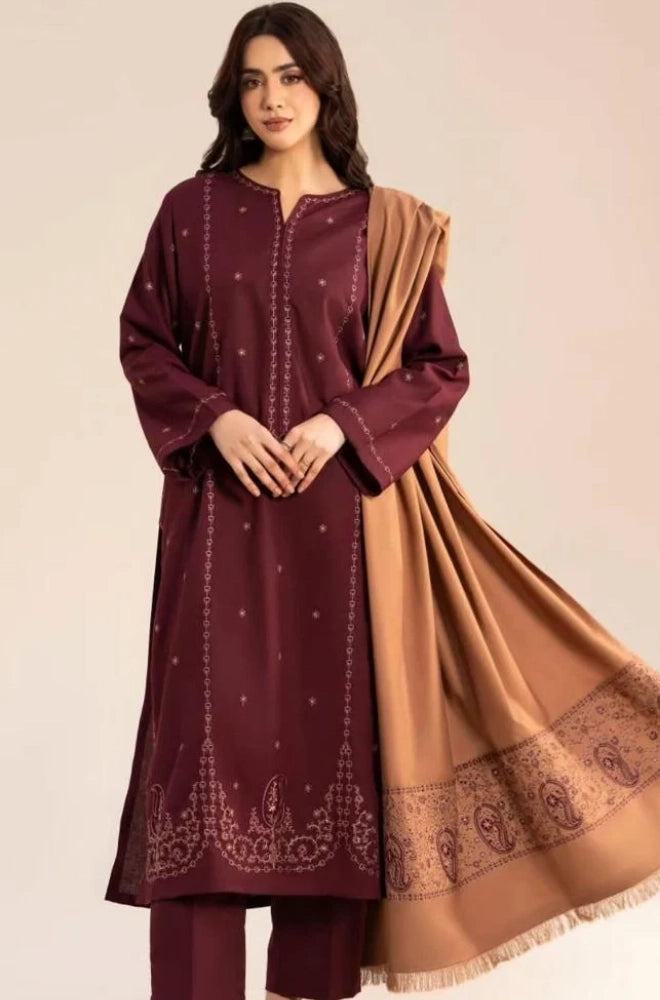 Sapphire - 3PC Dhanak Embroidered Shirt With Wool Embroidered Dupatta and Trouser - SS01054