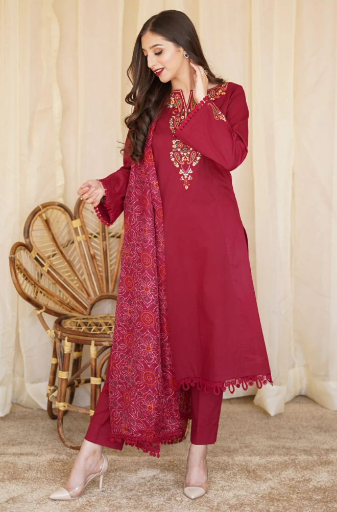 Asling - Winter 3PC Dhanak Embroidered Suit - SS0412