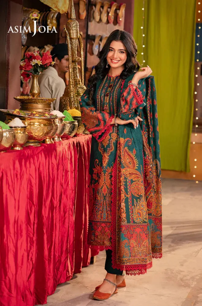 Asim Jofa- 3PC Karandi Printed Shirt With Karandi Printed Dupatta and Trouser - SS0945