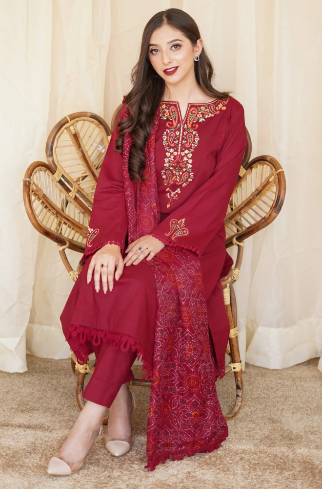 Asling - Winter 3PC Dhanak Embroidered Suit - SS0412