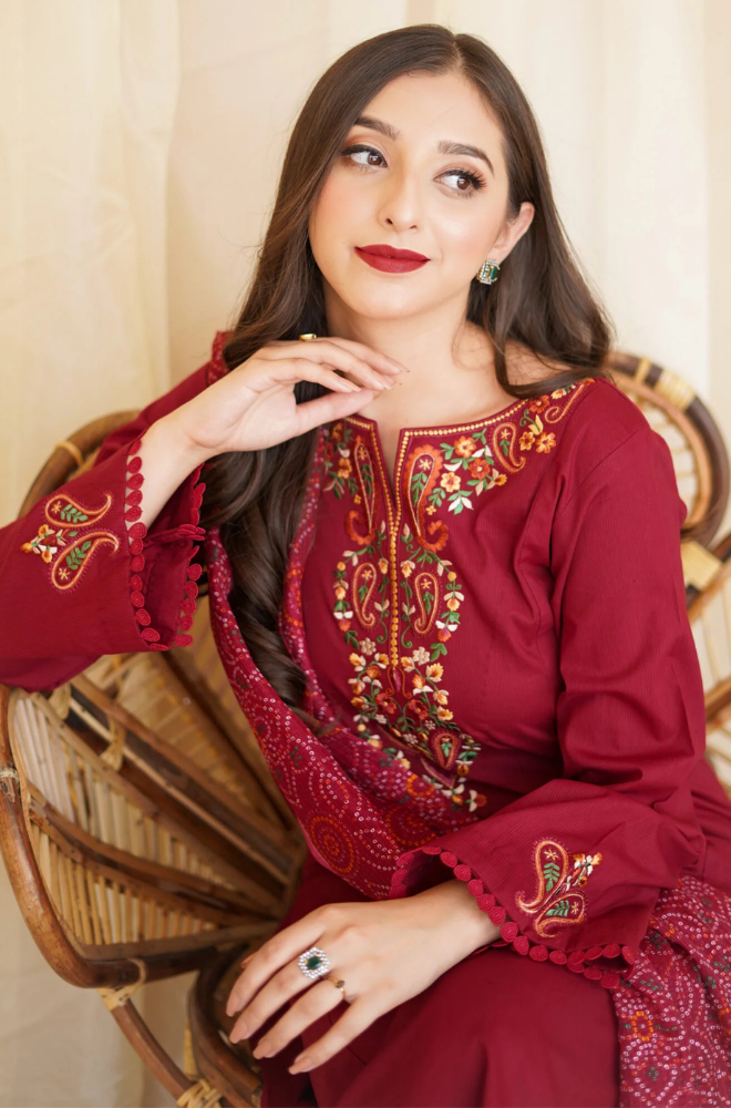Asling - Winter 3PC Dhanak Embroidered Suit - SS0412