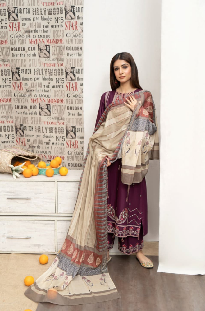 URGE - Winter 3PC Dhanak Embroidered Suit - SS0504