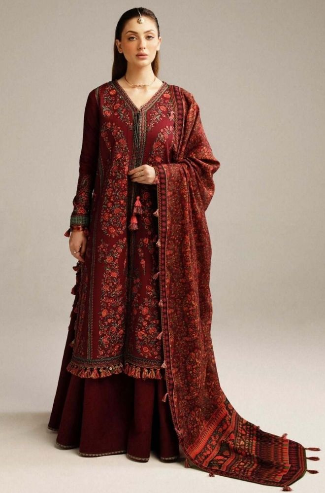 HUSSAIN REHAR - Winter 3PC Dhanak Embroidered Suit - SS0462