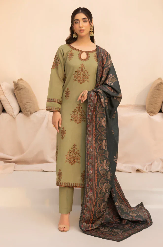 Mohagni - 3PC Dhanak Embroidered Shirt With Printed Dupatta and Trouser -SS0983