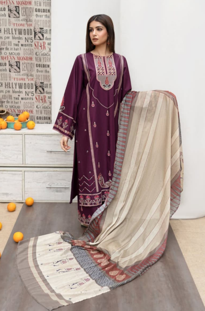 URGE - Winter 3PC Dhanak Embroidered Suit - SS0504