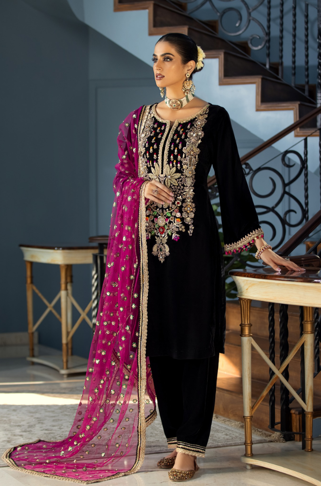 Baroque - 3PC Velvet Embroidered Suit - SS0172