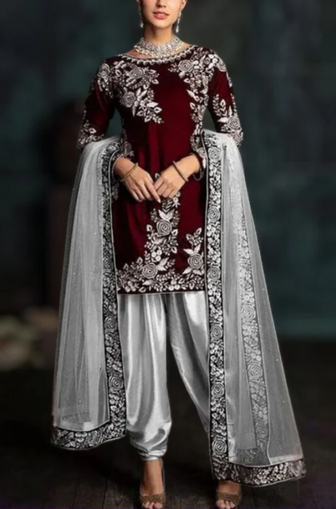 Boraque -Winter 3PC Velvet Embroidered Suit - SS0559