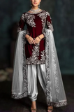 Boraque -Winter 3PC Velvet Embroidered Suit - SS0559