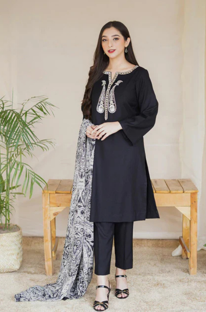 Asling- 3 Piece - Dhanak Embroidered Suit- SRZ0110