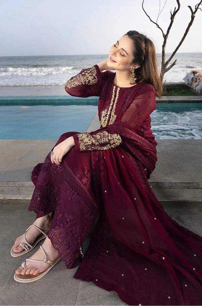 AZURE - 3PC Summer Lawn Embroidered Shirt with Chiffon Embroidered Dupatta and Trouser - SS0795