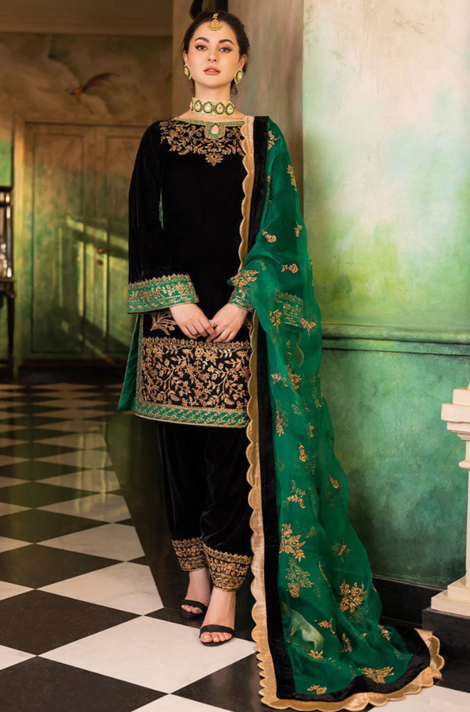 Boraque -Winter 3PC Velvet Embroidered Suit - SS0173