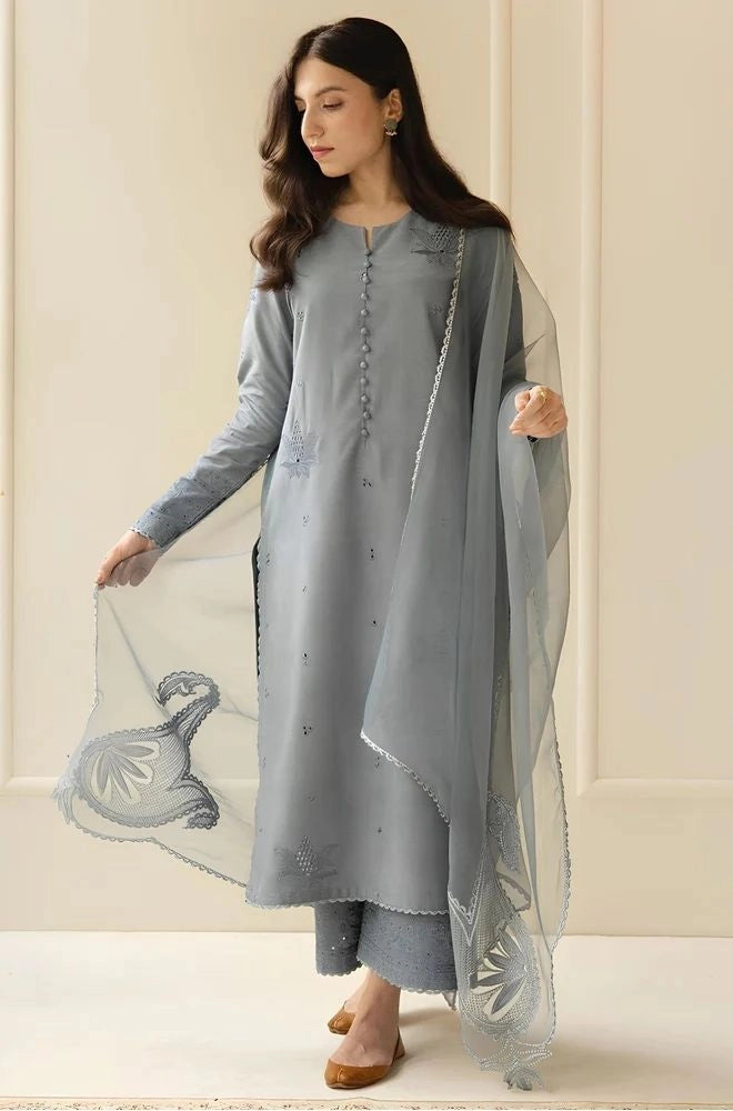 DYOT - 3PC Summer Lawn Embroidered Shirt with Organza Embroidered Dupatta and Trouser - SS0796