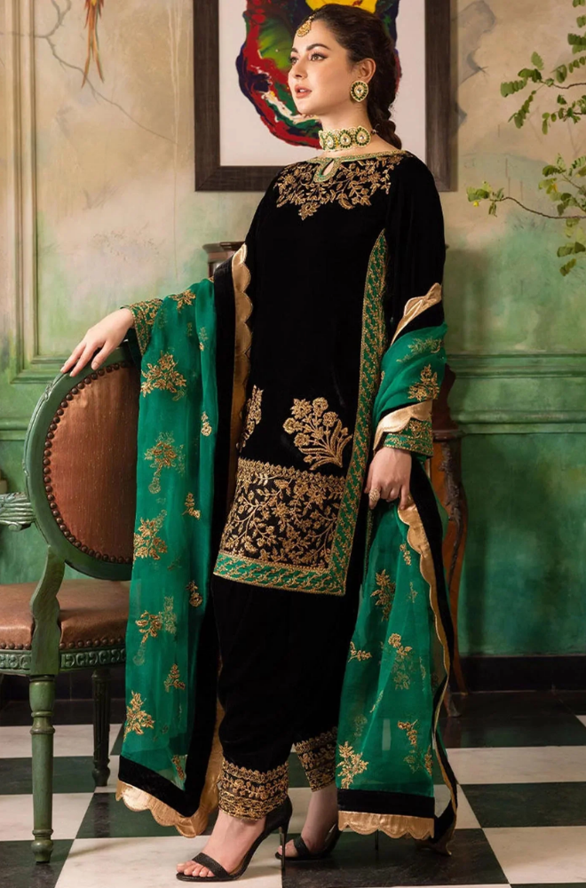 Boraque -Winter 3PC Velvet Embroidered Suit - SS0173