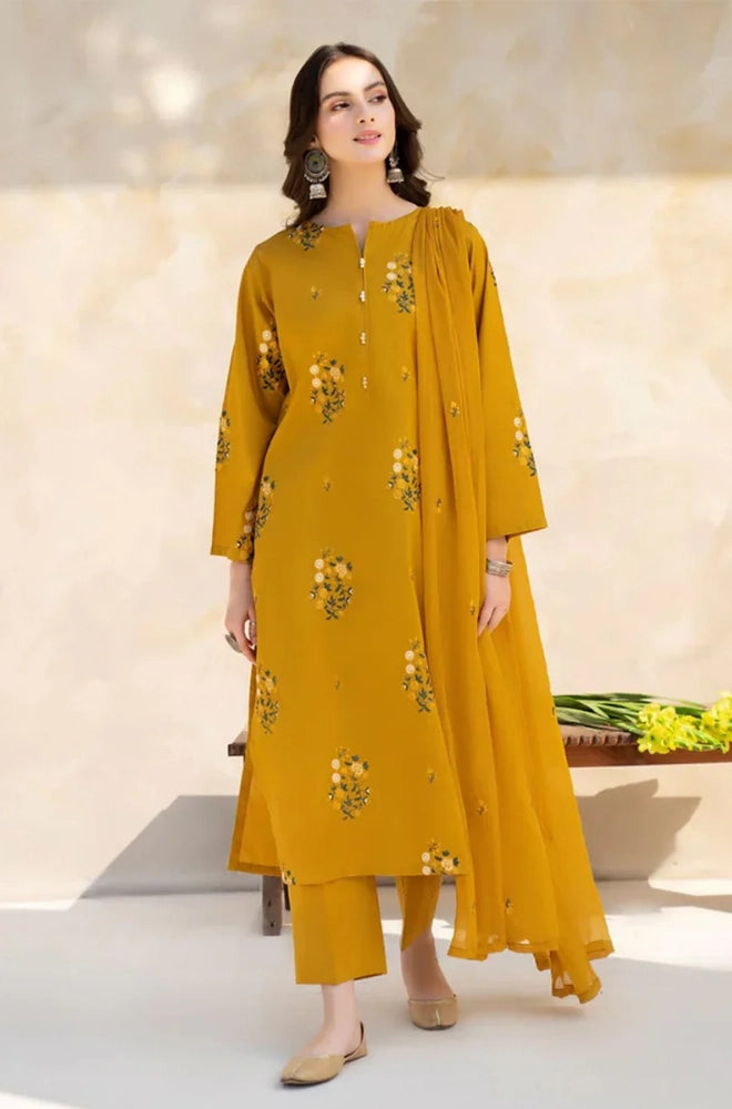 Lazuli - 3PC Dhanak Embroidered Shirt With Chiffon Embroidered Dupatta and Trouser - SS0904