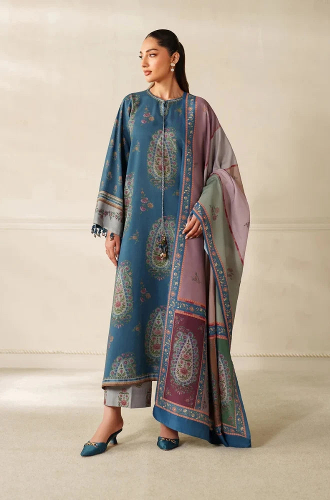 Baroque -  3PC Karandi Printed Shirt With Karandi Printed Dupatta and Trouser - SS0948