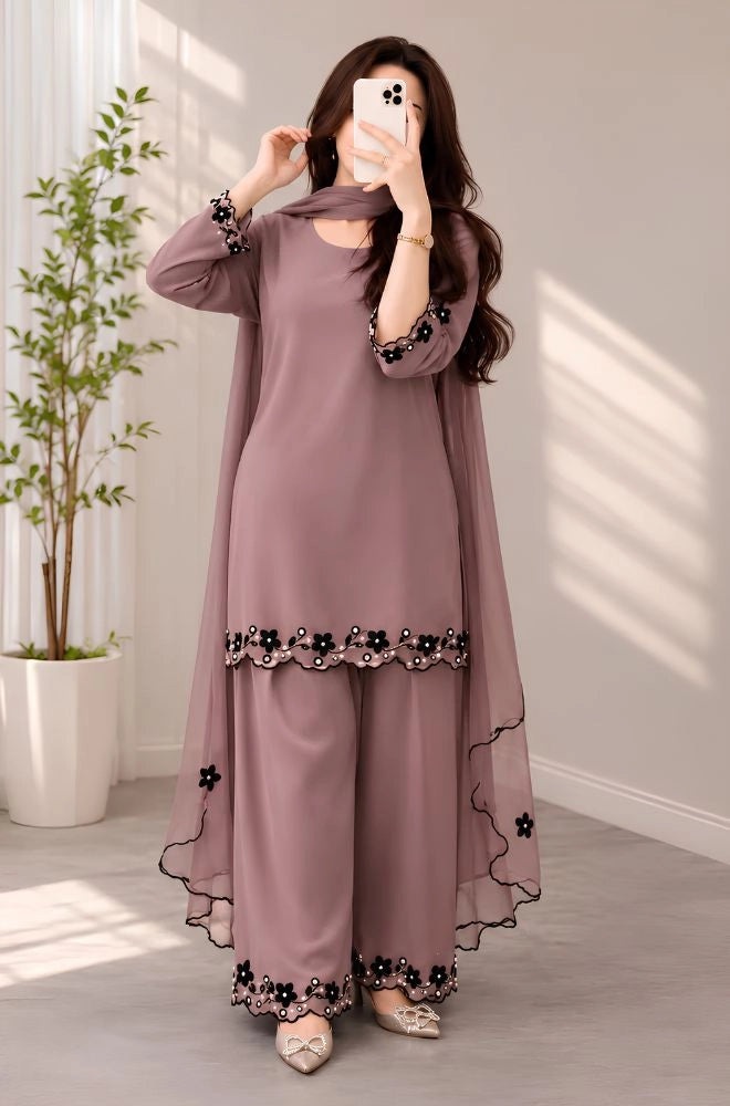 3PC Lawn Embroidered Shirt With Chiffon Embroidered Dupatta and Trouser - SS0923