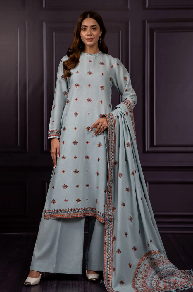 Kayseria - Winter 3PC Dhanak Embroidered Suit - SS0458