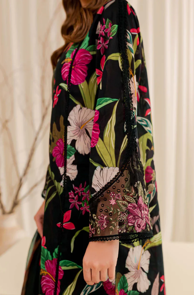 Baroque - Winter 3PC Black Khaddar Digital Printed Dress - SS0457