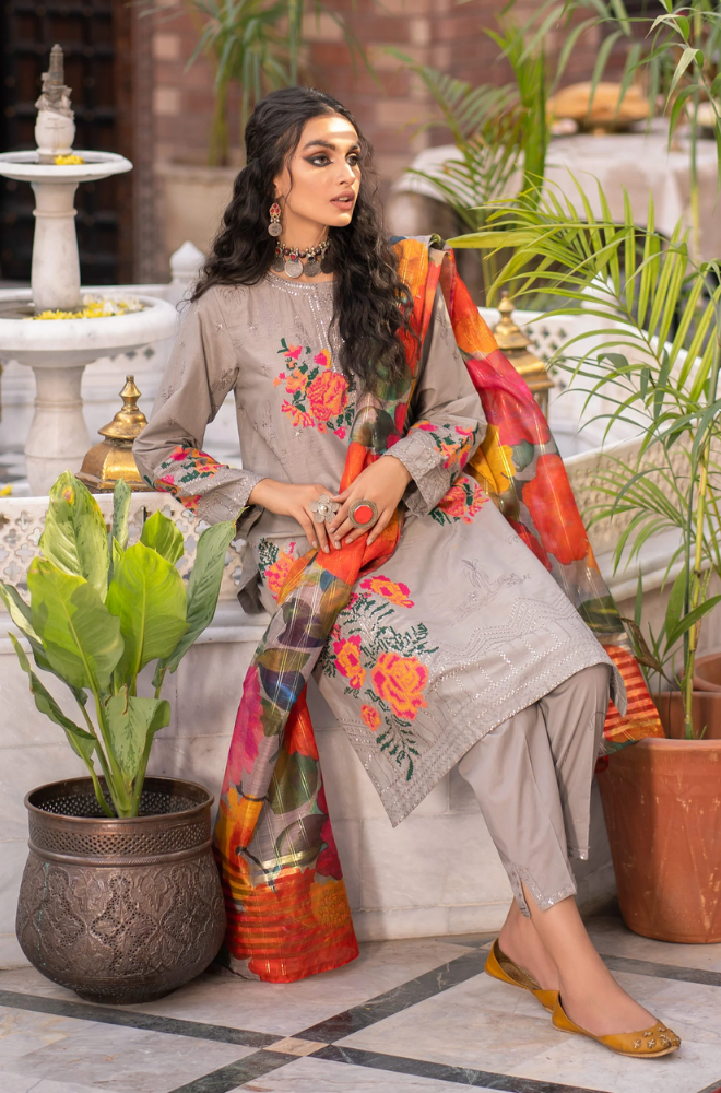 LimeLight - 3 Piece - Dhanak Embroidered Suit - SSIN213