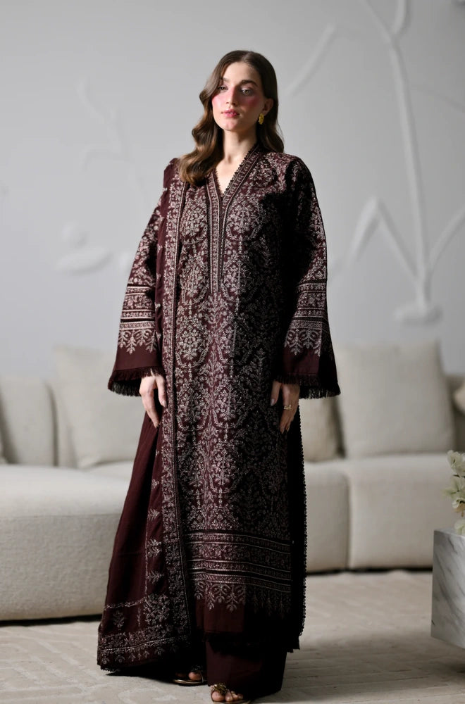 Zaib - 3PC Dhanak Embroidered Shirt With Dhanak Embroidered Dupatta and Trouser - SS01122