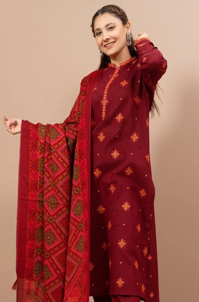 Kasyeria - 3 Piece - Dhanak Embroidered Suit - SB0133