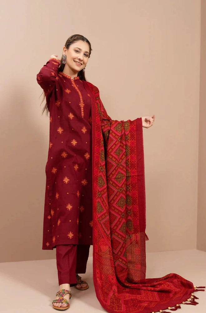 Kayseria - 3PC Dhanak Embroidered Shirt With Twill Printed Dupatta and Trouser - SS0891