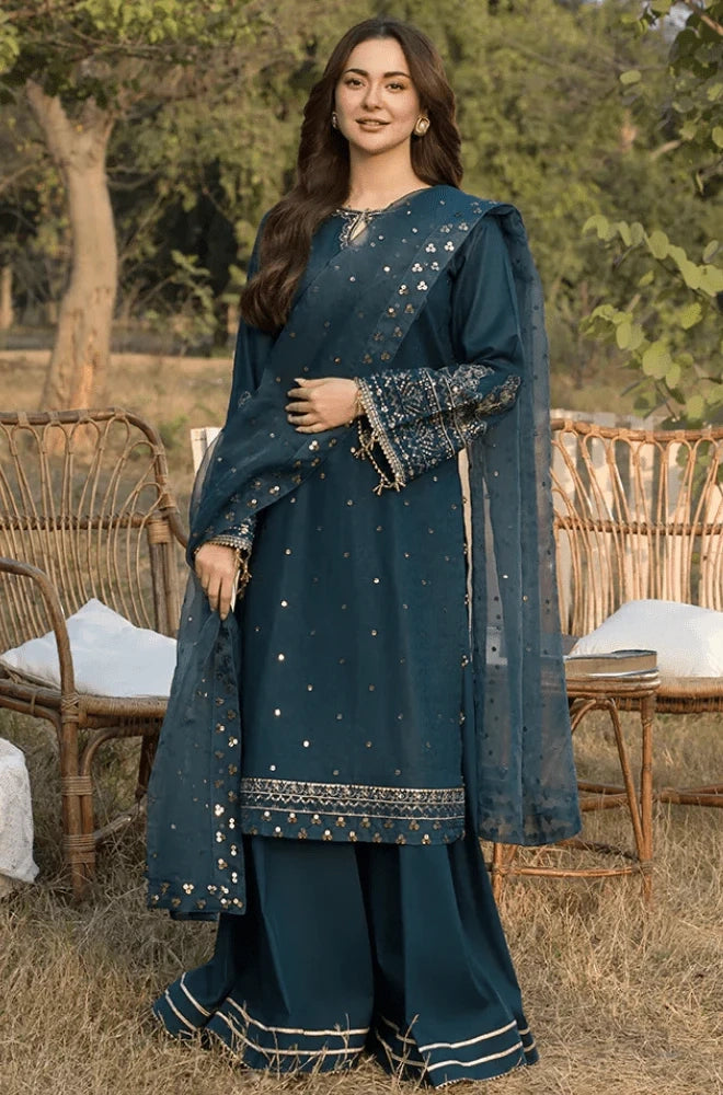 ALLYS - 3PC Lawn Embroidered Shirt with Chiffon Embroidered Dupatta and Trouser - SS0127