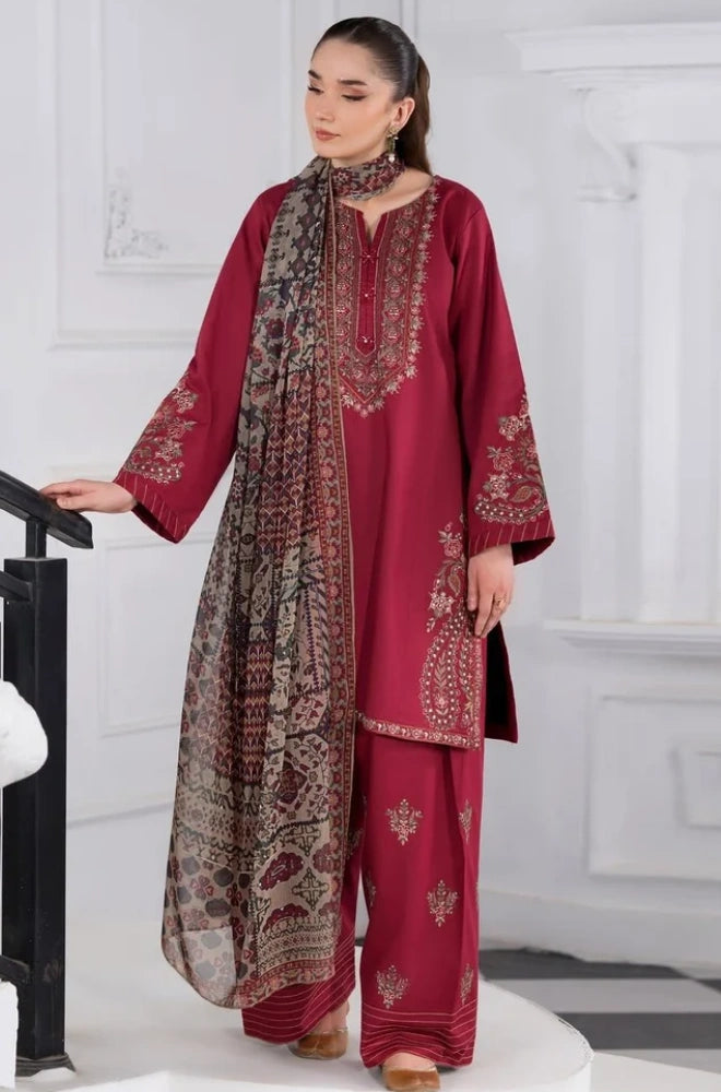 Sapphire - 3PC Dhanak Embroidered Shirt With Wool Printed Dupatta and Trouser - SS01090