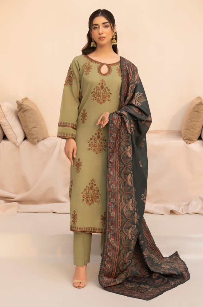 Mohagni- 3 Piece - Dhanak Embroidered Suit - SU0074