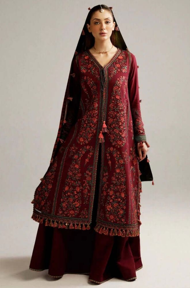 HUSSAIN REHAR - Winter 3PC Dhanak Embroidered Suit - SS0462