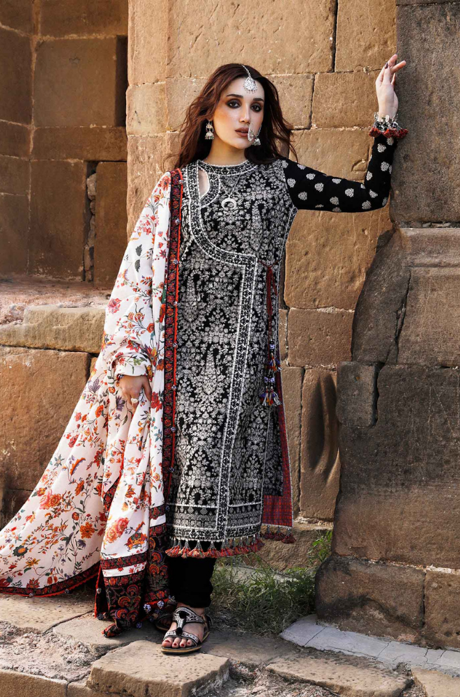 Hussain Rehar- 3 Piece - Dhanak Embroidered Suit- SRZ0109