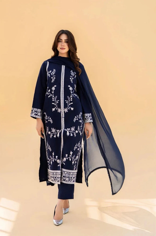 Seran - 3PC Dhanak Embroidered Shirt With Chiffon Dupatta and Trouser - SS0900