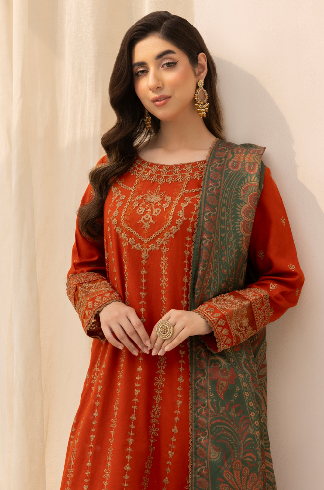 Mohagni - Winter 3PC Dhanak Embroidered Suit - SS0416
