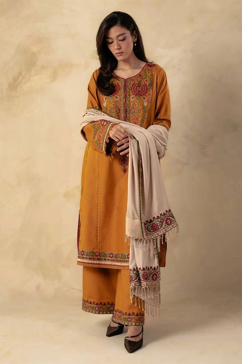 Zara Shahjahan - 3PC Dhanak Embroidered Shirt With Embroidered Dupatta and Trouser - SS0857